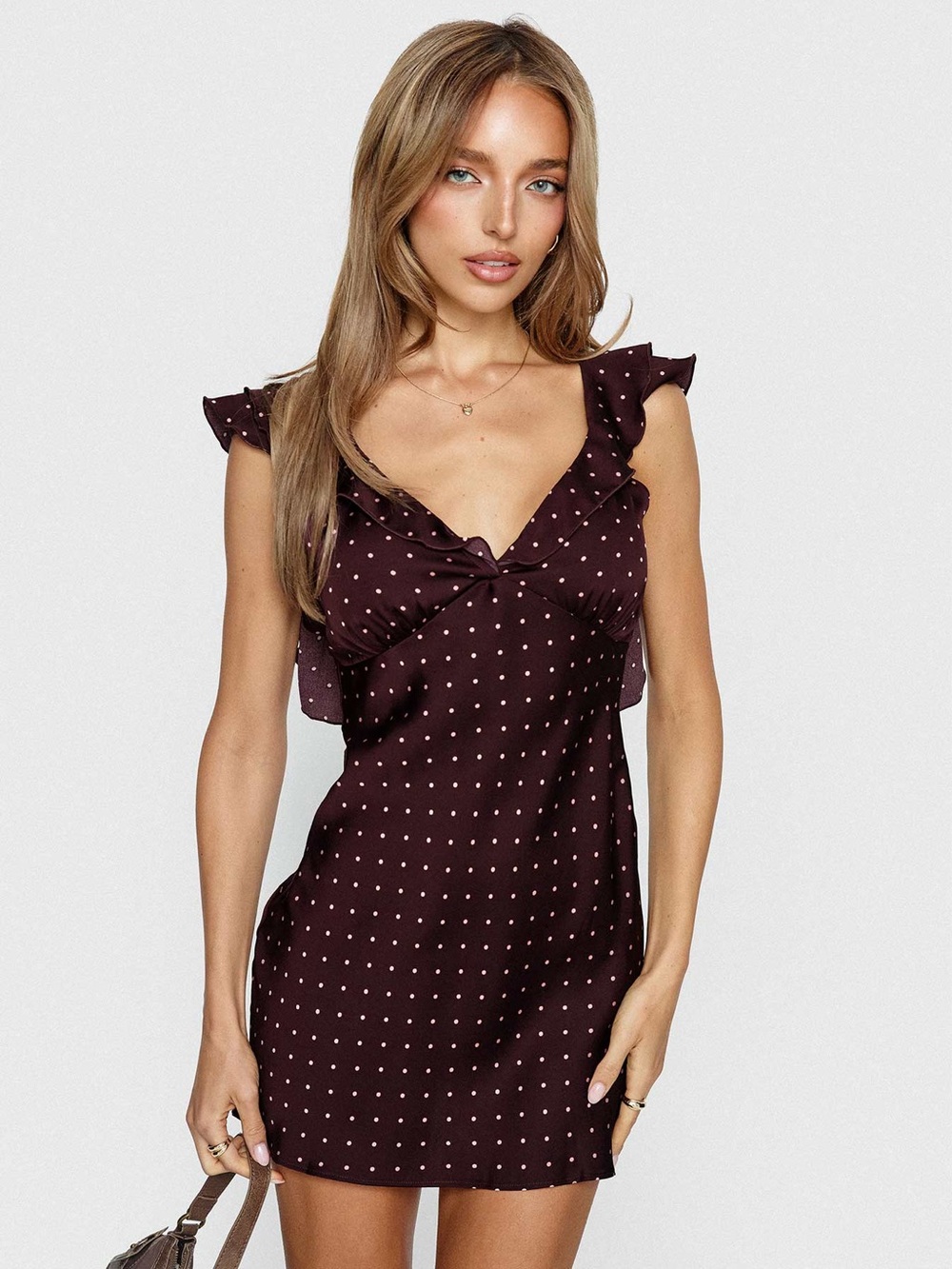 Princess Polly Burgundy Polka Dot Mini Dress
